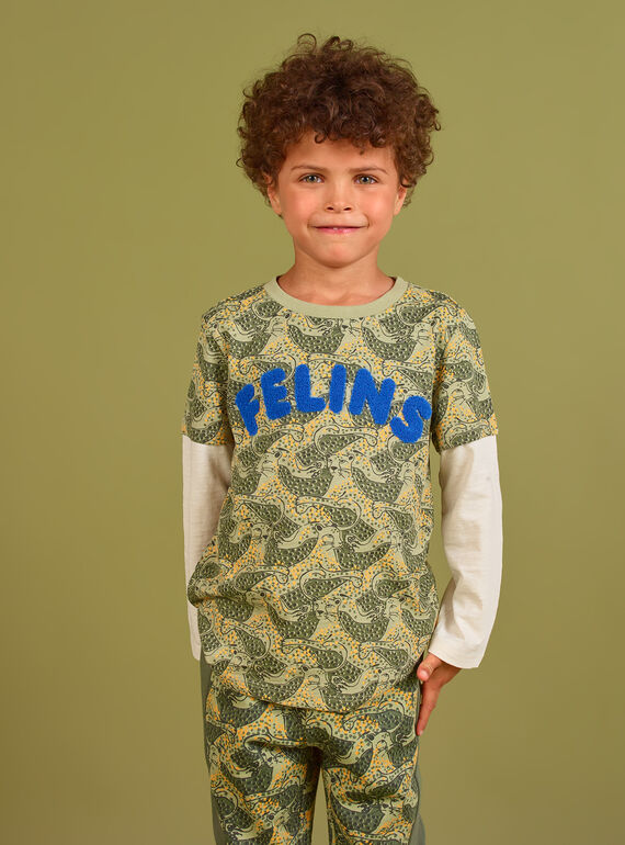 T-shirt kaki e blu con stampa leopardata bambino MOKATEE3 / 21W902I2TML612