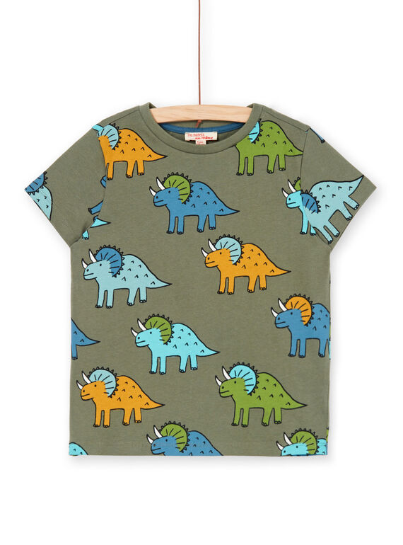 T-shirt kaki e blu stampa dinosauri bambino LOVERTI4 / 21S902Q2TMCG631