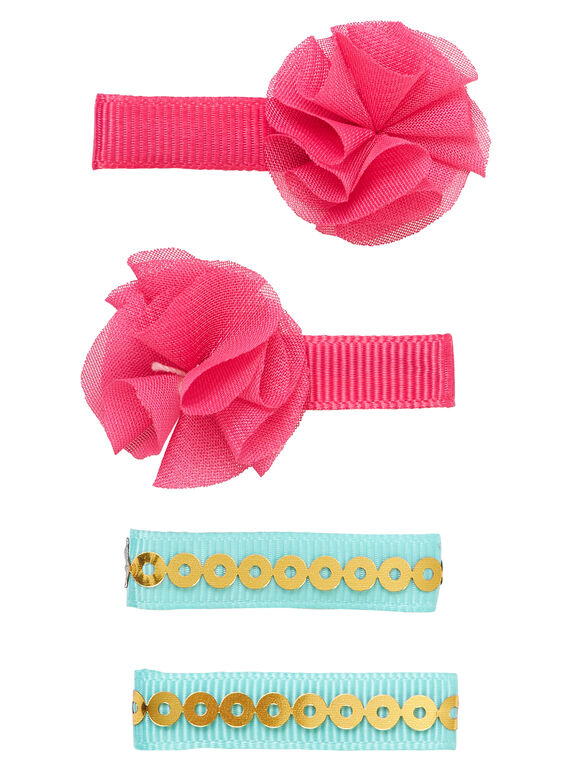 Set 4 clip - 2 rosa (con fiori T/T) e 2 turchese con paillettes dorate JYAWECLIC1 / 20SI0191BRT955