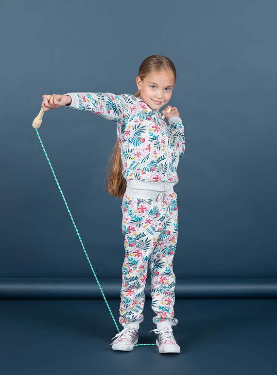 Pantaloni sportivi grigio melange e rosa stampa foglie bambina MAJOBAJOG1 / 21W90112JGB943