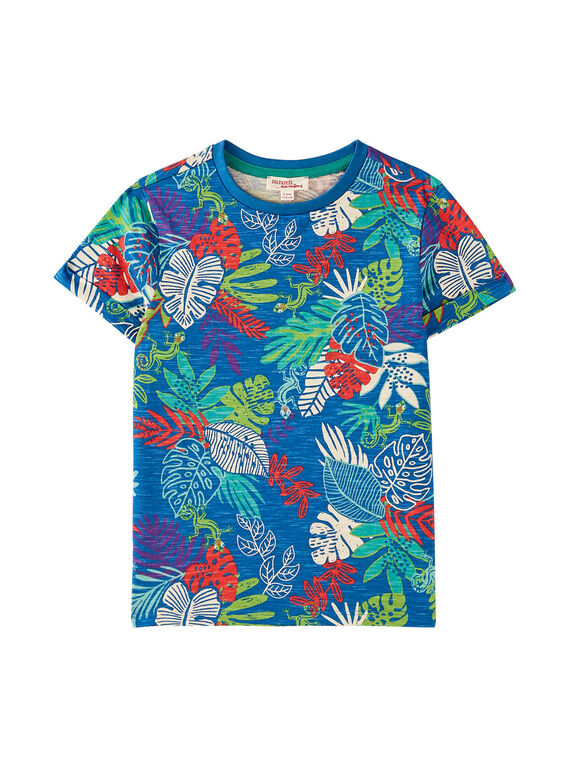 T-shirt bambino blu oceano con stampa foglie tropicali JOSAUTI4 / 20S902Q3TMC707
