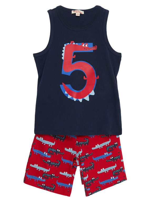 Completo da spiaggia bambino canottiera navy e bermuda con stampa rossa coccodrillo JOPLAENS2 / 20S902X3ENS705