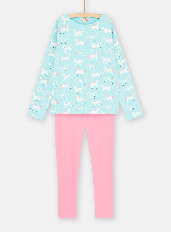 Pigiama blu oceano e rosa con stampa unicorno kids SEFAPYJPAN / 23WH1144PYJC244
