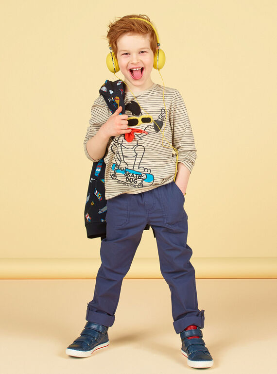 T-shirt sabbia e nera a righe con motivo cane in cotone bambino LOPOETEE / 21S902Y1TML808