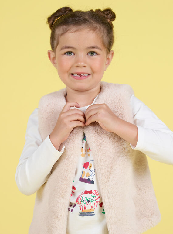 Cardigan in finta pelliccia double face ecrù bambina MAMIXCAR3 / 21W901J3CAR009