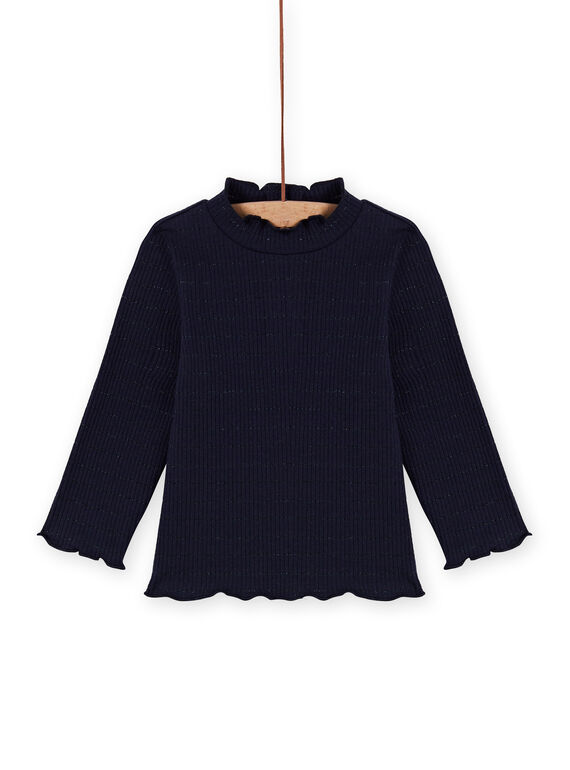 Dolcevita navy a costine a righe iridescenti neonata MIJOSOUPRIB2 / 21WG09N4SPL070