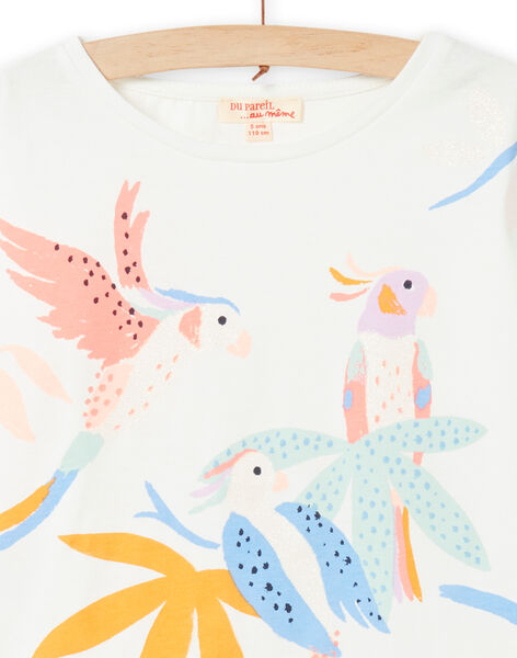 T-shirt ecrù motivo uccelli colorati con glitter bambina NAMOTEE1 / 22S901N3TML001