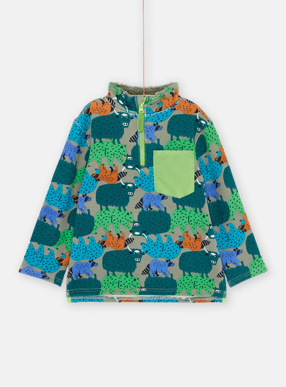 Felpa verde rame con stampa animalier bambino SODUSWE1 / 23W902P2SWE631