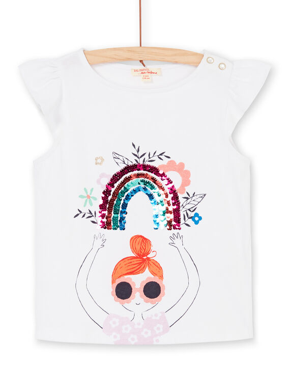 T-shirt a maniche corte, stampa bambina e arcobaleno in paillettes magiche LAVITI3 / 21S901U1TMC000