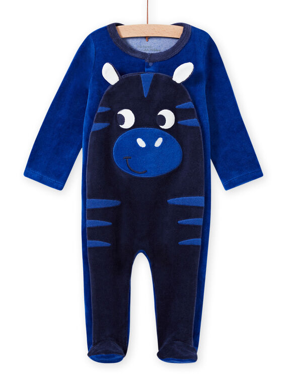 Tutina blu motivo zebra in velluto neonato MEGAGREZEB / 21WH1491GRE217