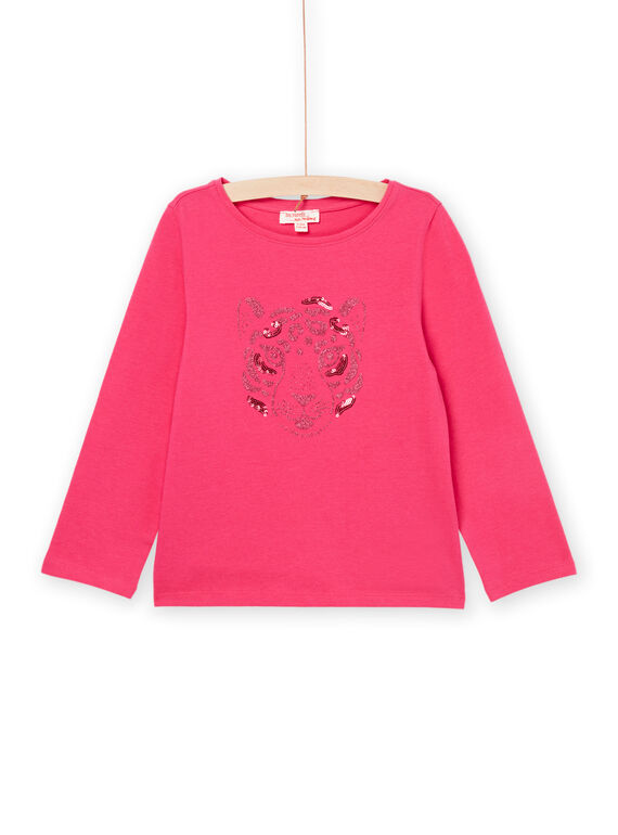 T-shirt maniche lunghe rosa con motivo tigre PAJOYTEE7 / 22W901BATMLD320