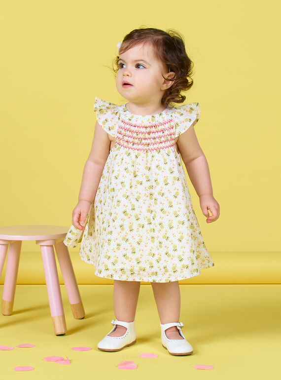 Abito e bloomer ecrù e verde con stampa ananas neonata LIBALROB3 / 21SG09O1ROB000