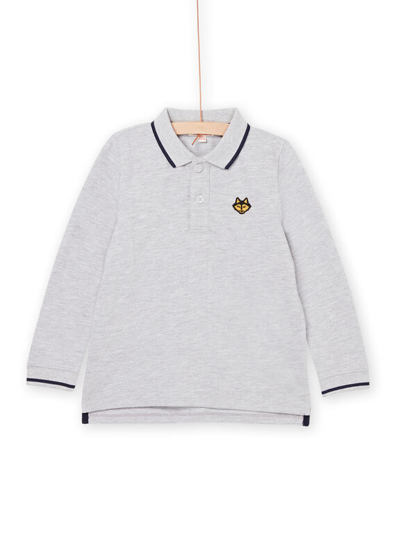 Polo grigio melange con motivo testa di lupo ricamata POJOPOL3 / 22W902D1POLJ922