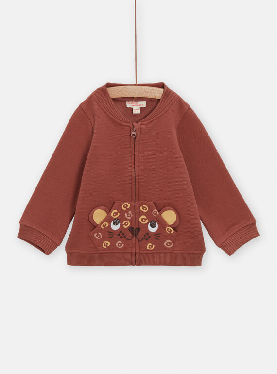 Cardigan marrone scuro con motivo testa di orso neonato TUCRIGIL / 24SG10L1GILI815