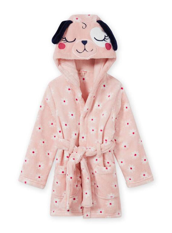 Accappatoio rosa con stampa a fiori e motivo cane bambina MEFAROBDOG / 21WH1181RDC307
