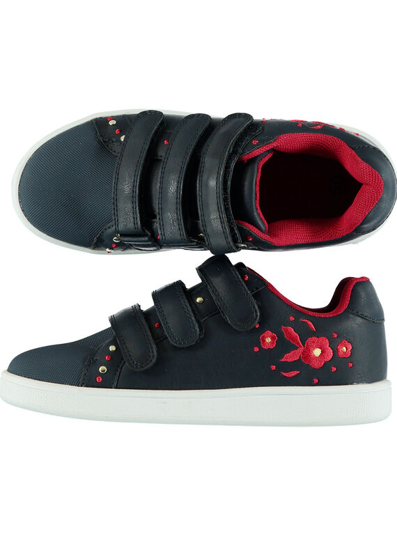 Sneakers navy con ricamo bambina GFBASBRODE / 19WK35I3D3F070