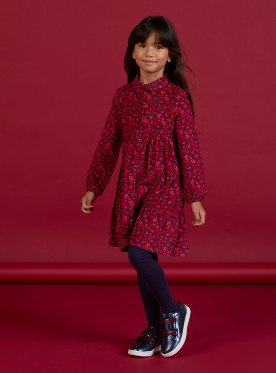 Abito blu collo stile camicia con stampa a fiori bambina MAFUNROB3 / 21W901M2ROBH703