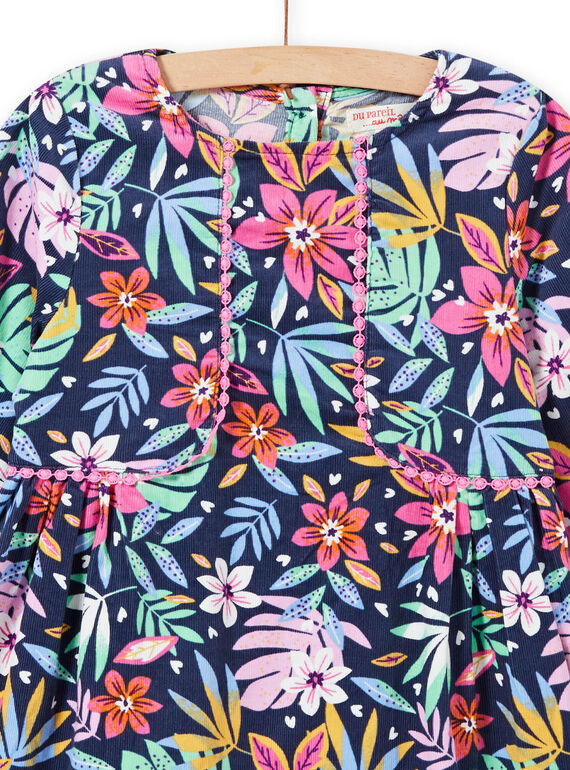 Abito blu stampa a fiori colorati in velluto bambina MAPLAROB2 / 21W901O1ROBC202