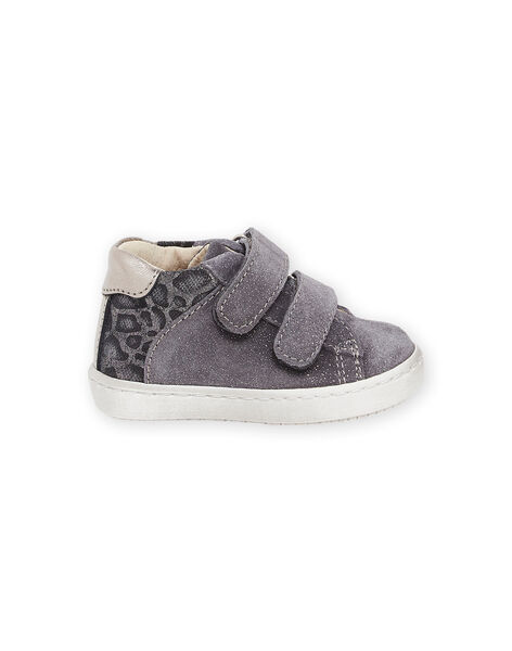 Sneakers alte in crosta di pelle grigia glitterata e stampa leopardo PIBASLEO / 22XK3781D3P940