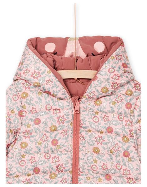 Piumino con cappuccio double face, lato tinta unita e lato stampa fiori PAFOXDOUNE / 22W901F3D3ED321