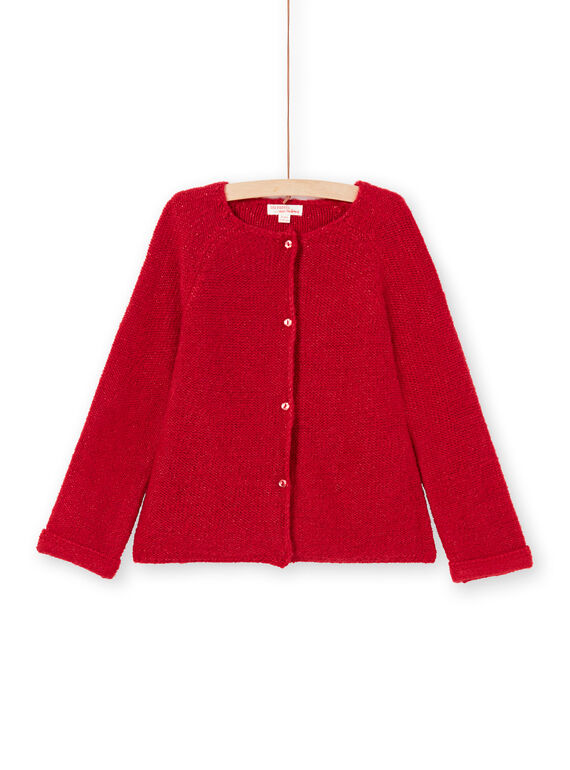 Cardigan a maniche lunghe tinta unita rosso bambina MAJOCAR5 / 21W90121CAR511