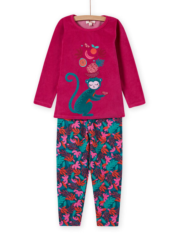 Completo pigiama T-shirt e pantaloni in velluto con stampa tropicale bambina MEFAPYJMON / 21WH1183PYJD312