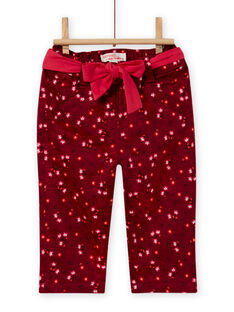Pantaloni rosso bordeaux stampa a fiori in raso neonata MIFUNPAN1 / 21WG09M2PAN504
