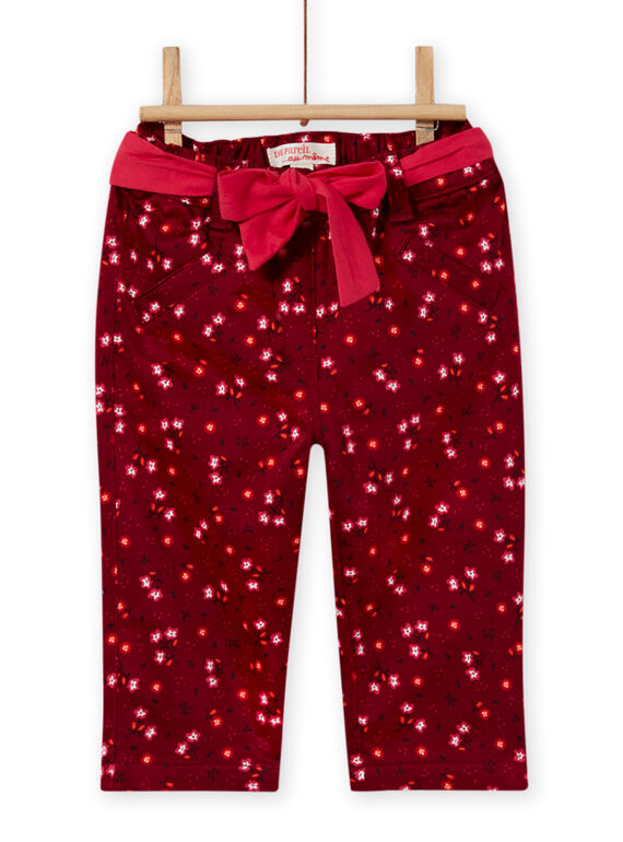 Pantaloni rosso bordeaux stampa a fiori in raso neonata MIFUNPAN1 / 21WG09M2PAN504