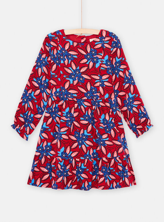 Abito con fondo carminio e stampa a fiori bambina SAFOROB1 / 23W901K2ROBF504