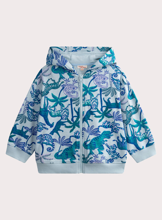 Felpa con cappuccio e zip blu con stampa giungla WOBOGIL / 25S902R1GIL213