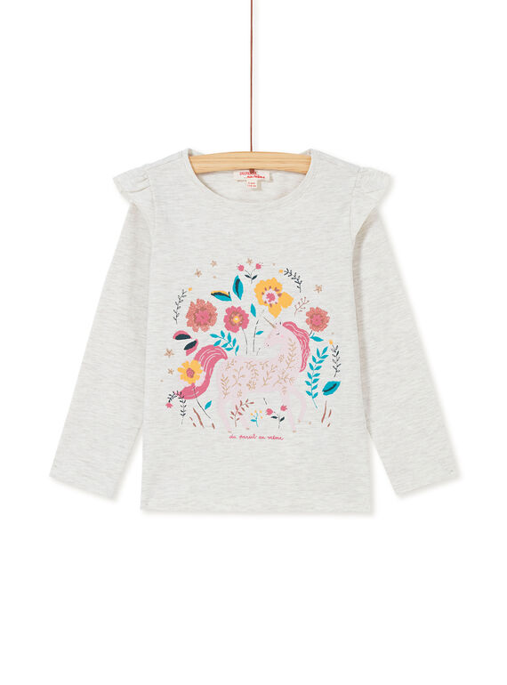 T-shirt a maniche lunghe, volant sulle spalle e stampa unicorno KAGOTEE1 / 20W901L3TML006