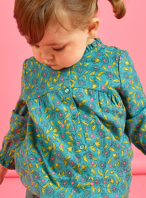 Blusa maniche lunghe con stampa a fiori e righe neonata MIKACHEM / 21WG09I1BLU612