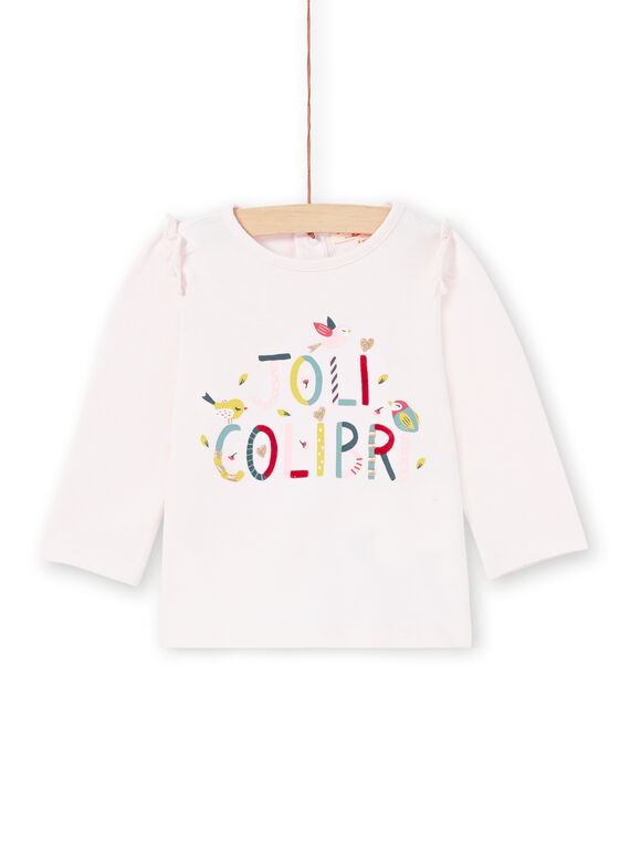 T-shirt a maniche lunghe rosa con scritta Joli Colibri neonata MIKATEE / 21WG09I1TML632