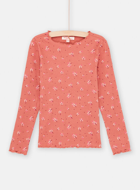T-shirt terracotta con stampa a fiori bambina SAJOUTEE2 / 23W901G3TMLE415