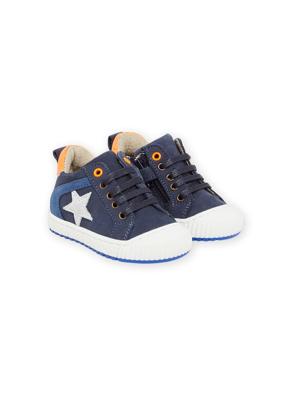 Sneakers alte in pelle navy con dettagli fluo PUBASFLUO / 22XK3883D3Q070