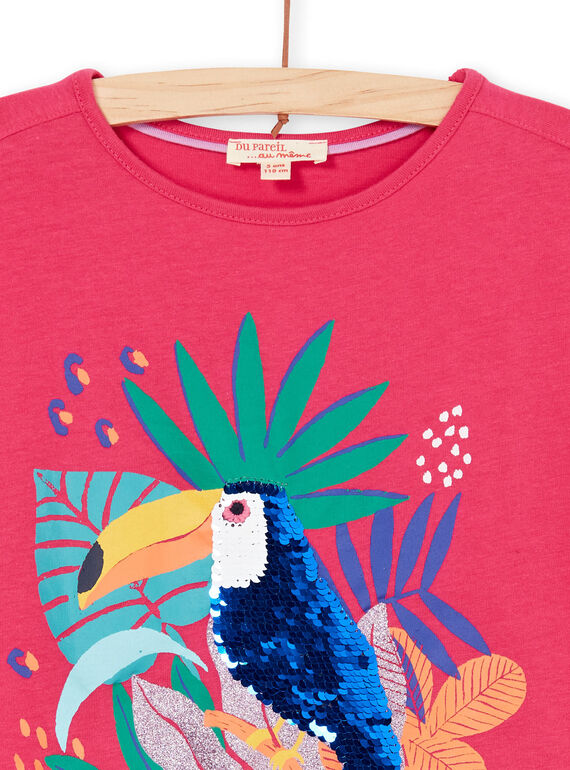 T-shirt rosa e blu con motivo tucano con paillettes LANAUTI1 / 21S901P2TMCF507