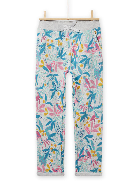 Pantaloni sportivi grigio melange, blu e rosa con stampa foglie bambina NAJOBAJOG2 / 22S90163JGB943