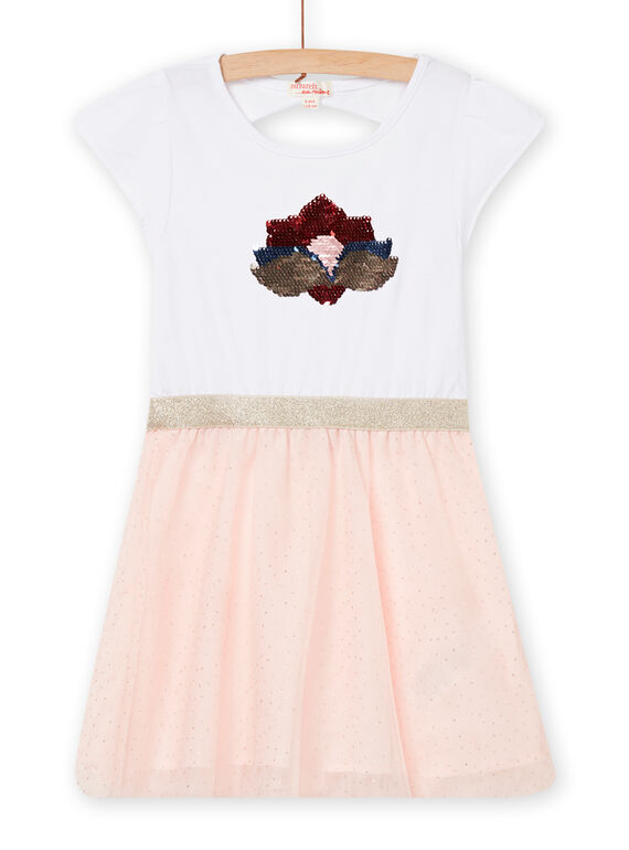 Abito ecrù e rosa con motivo a fiori in paillettes double face bambina NASANROB3 / 22S901S2ROB001