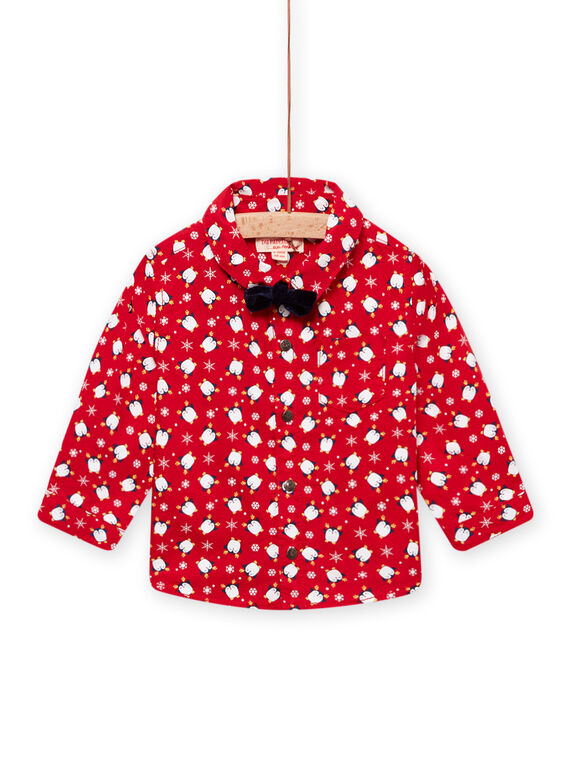Camicia oxford rossa con stampa pinguino, fiocchi e papillon neonato MUNOCHEM / 21WG10Q2CHM050