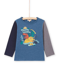T-shirt maniche lunghe blu motivi dinosauri bambino MOPATEE2 / 21W902H2TML219