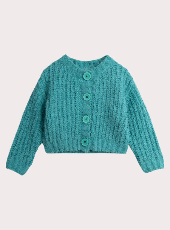 Cardigan blu verde in maglia piuma per ragazza  VAJOCAR4 / 24W901H2CAR215