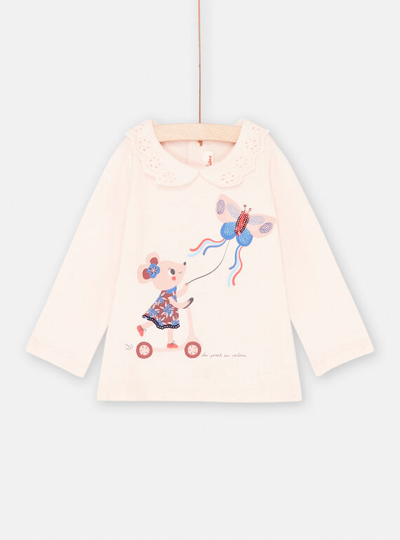 Top rosa petalo con motivi topo e farfalla neonata SIFORBRA / 23WG09K1BRA309
