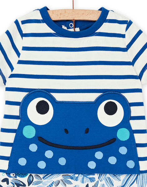 Tutina corta blu con stampa a righe e con motivo rana REGAGREBLUE / 23SH14H2GRE000