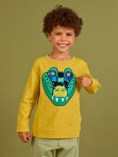 T-shirt gialla motivo coccodrillo con paillettes double face bambino MOKATEE2 / 21W902I3TML106