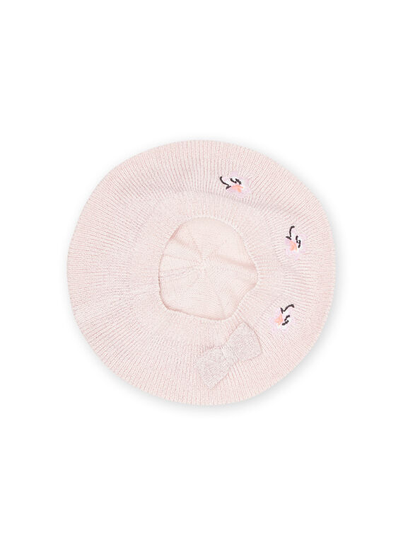 Berretto in maglia rosa cipria con ricami fiori neonata NYIMOBON / 22SI09N1BOND327