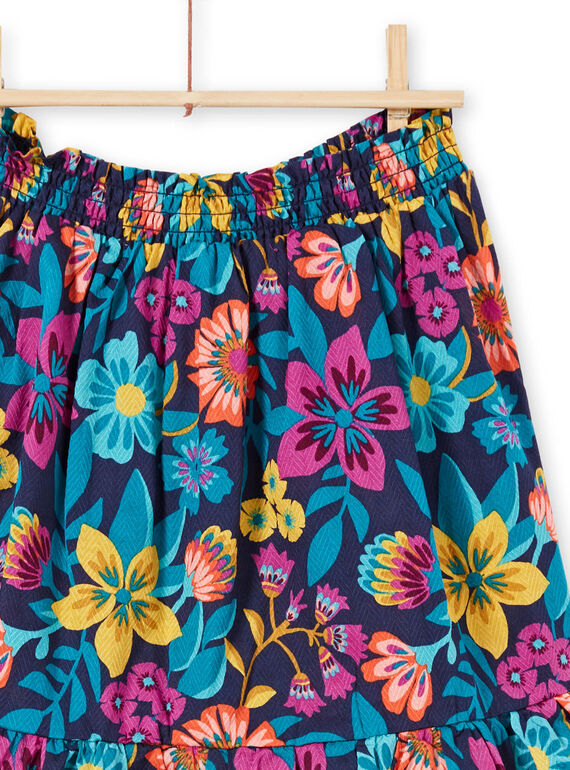 Gonna lunga blu stampa fiori colorati bambina LAMUMJUP2 / 21S901Z1JUPC211