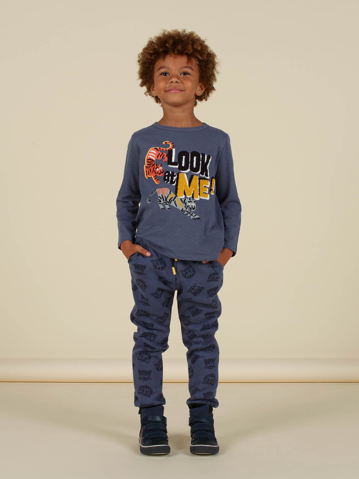 Pantaloni sportivi con stampa tigre e leopardata blu bambino acquisto online Completo Pantaloni sportivi DPAM
