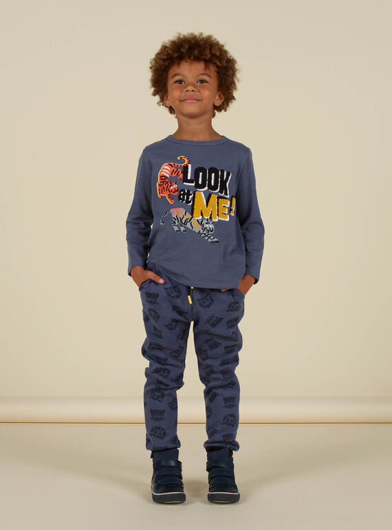 Pantaloni sportivi con stampa tigre e leopardata blu bambino MOHIJOG2 / 21W902U1JGB929