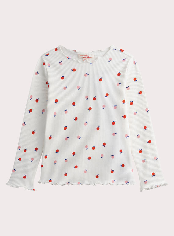 T-shirt a maniche lunghe a coste bianca con mele stampate WAJOTEE2 / 25S901K2TML001