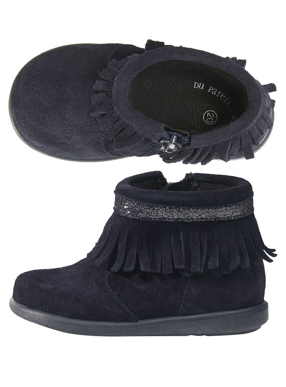 Stivaletti crosta di pelle navy con frange neonata GBFBOOTINDM / 19WK37X1D0D070